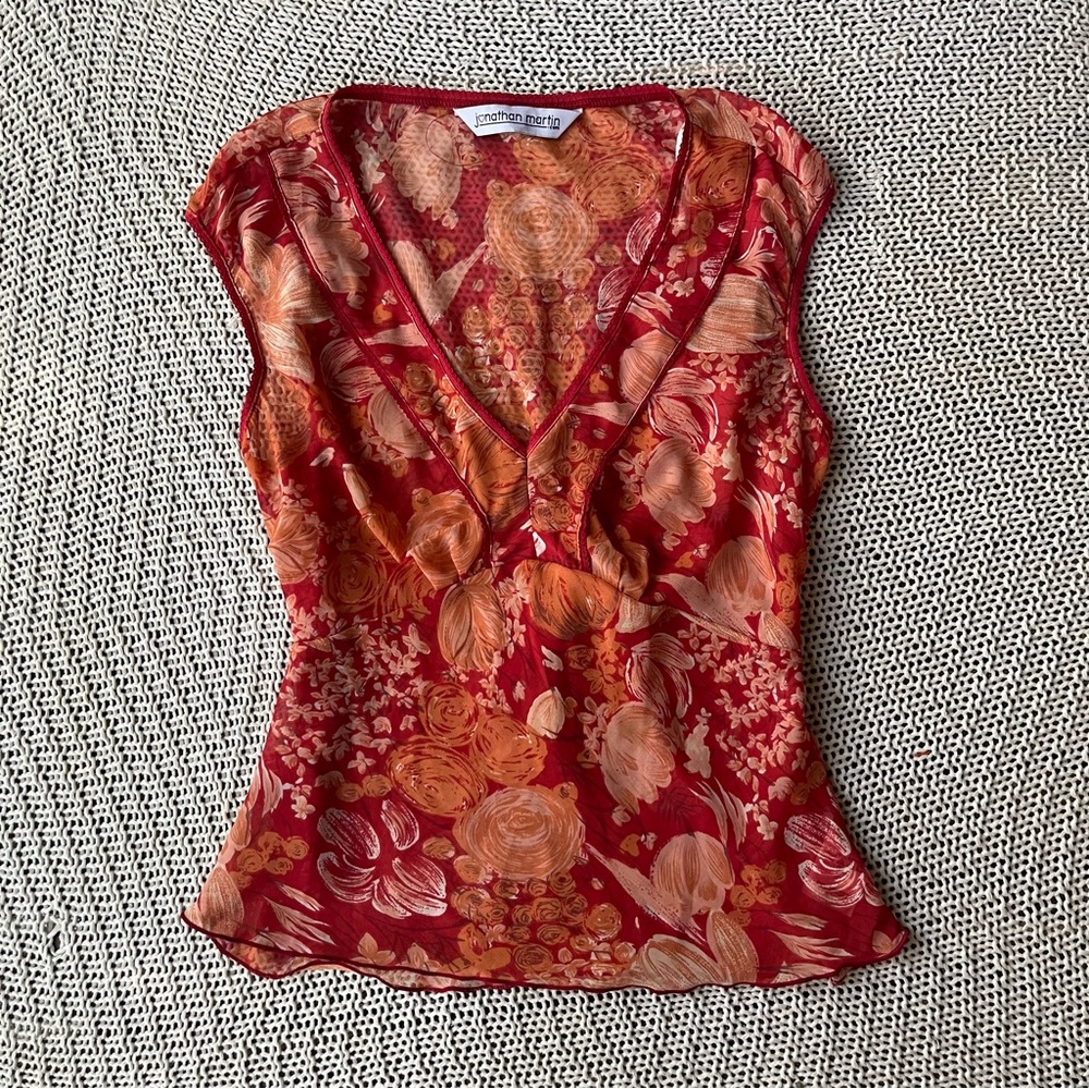 Red and Brown Milkmaid Fitted Blouse